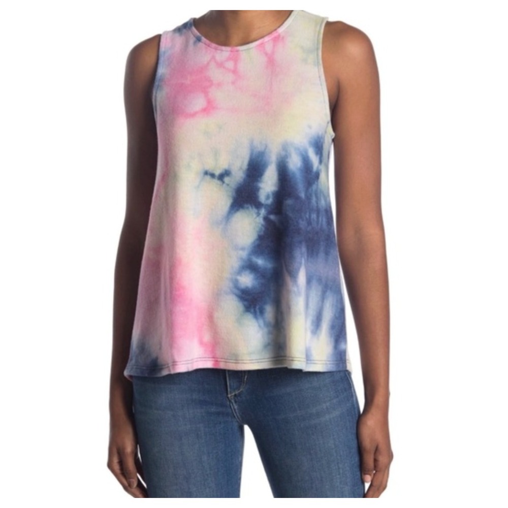 Gibson Shirt Womens Size Small Tie Dye Sleeveless Swing Top Round Neck Pink Blue